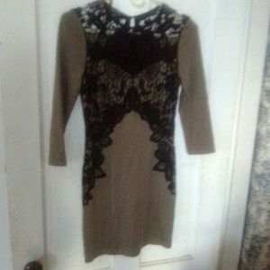 bebe size extra small Kaki and lace dress elegant cocktail with cotton Lycra.
